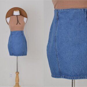 Vintage Blue Denim ALL-Cotton Mini Skirt by Aaron Perez size M
